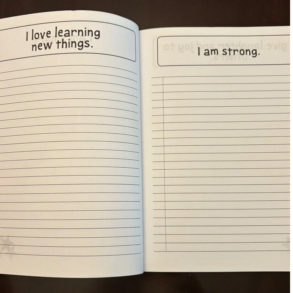 Positive Affirmation Notebook Kids Journal Space Moon Rocket Blue Softcover